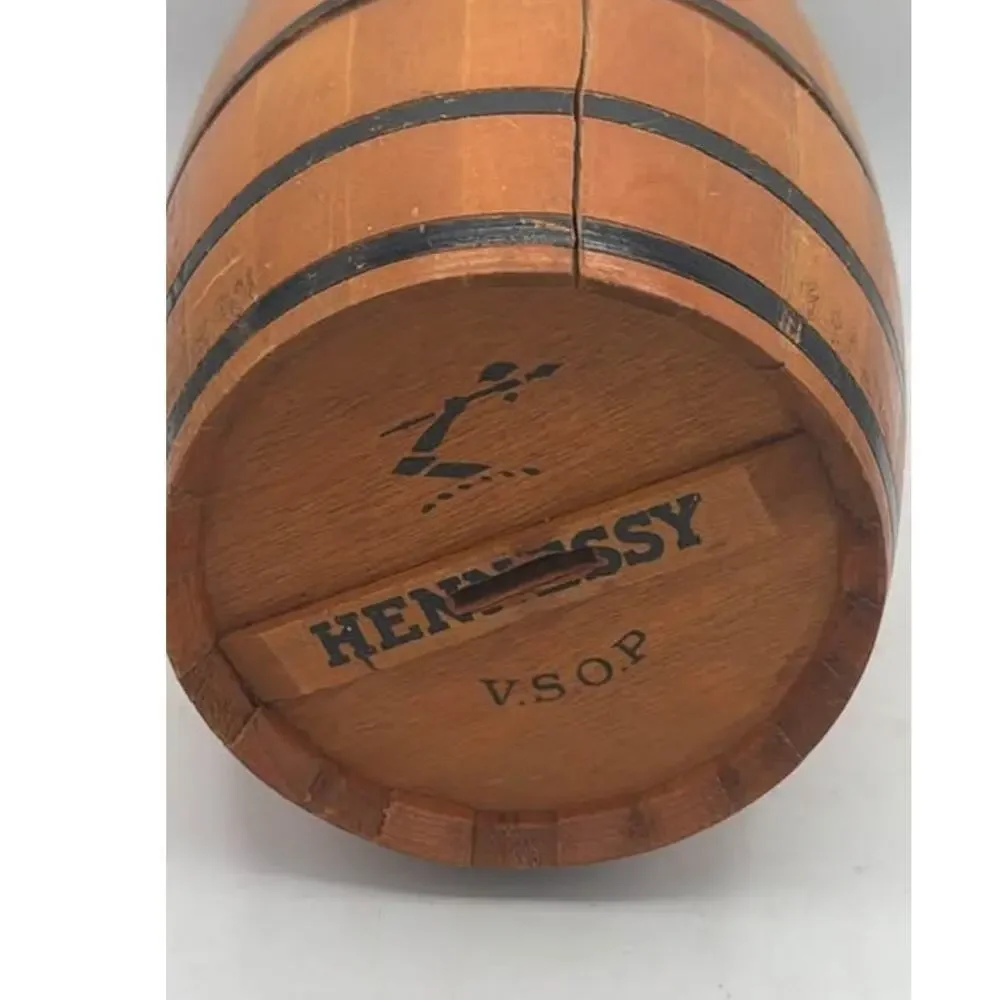 Vintage 1970s Hennessy VSOP Cognac Wooden Barrel Coin Bank Retro Bar Decor